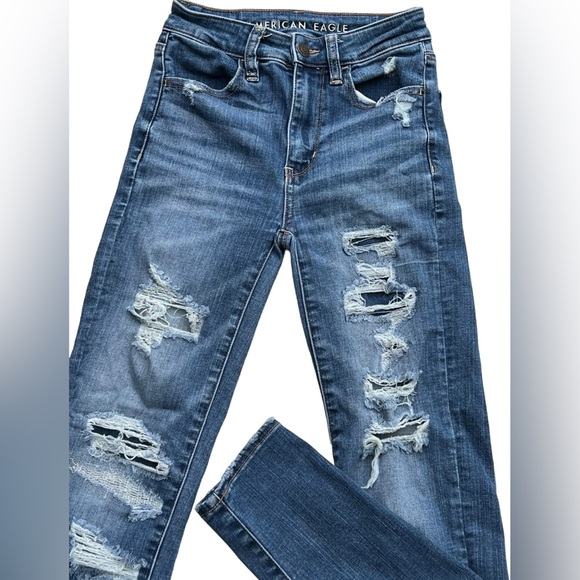 American Eagle Outfitters next level stretch super high rise Jeggings crop Sz 00 - Picture 2 of 6